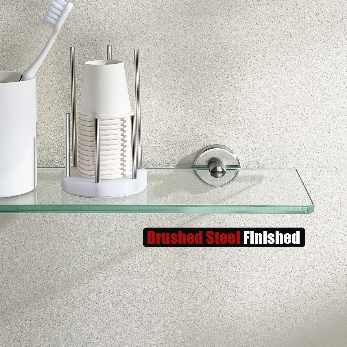 JQK wall-mounted shelf on concrete wall demonstrating sturdy support