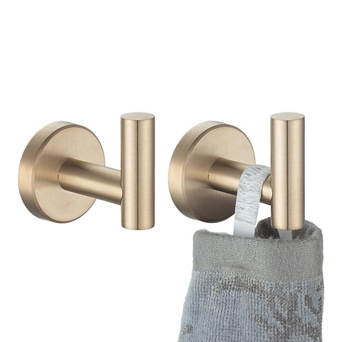 JQK champagne bronze towel hook front view showing two hooks in a chic bathroom setup