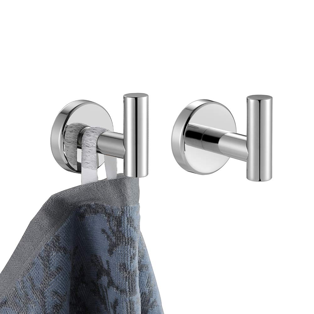 JQK chrome bathroom towel hook 2-pack for compact bathroom organization.