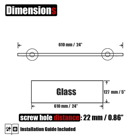 JQK tempered glass shelf 8mm 24x5 provides sturdy, topple-resistant bathroom storage.