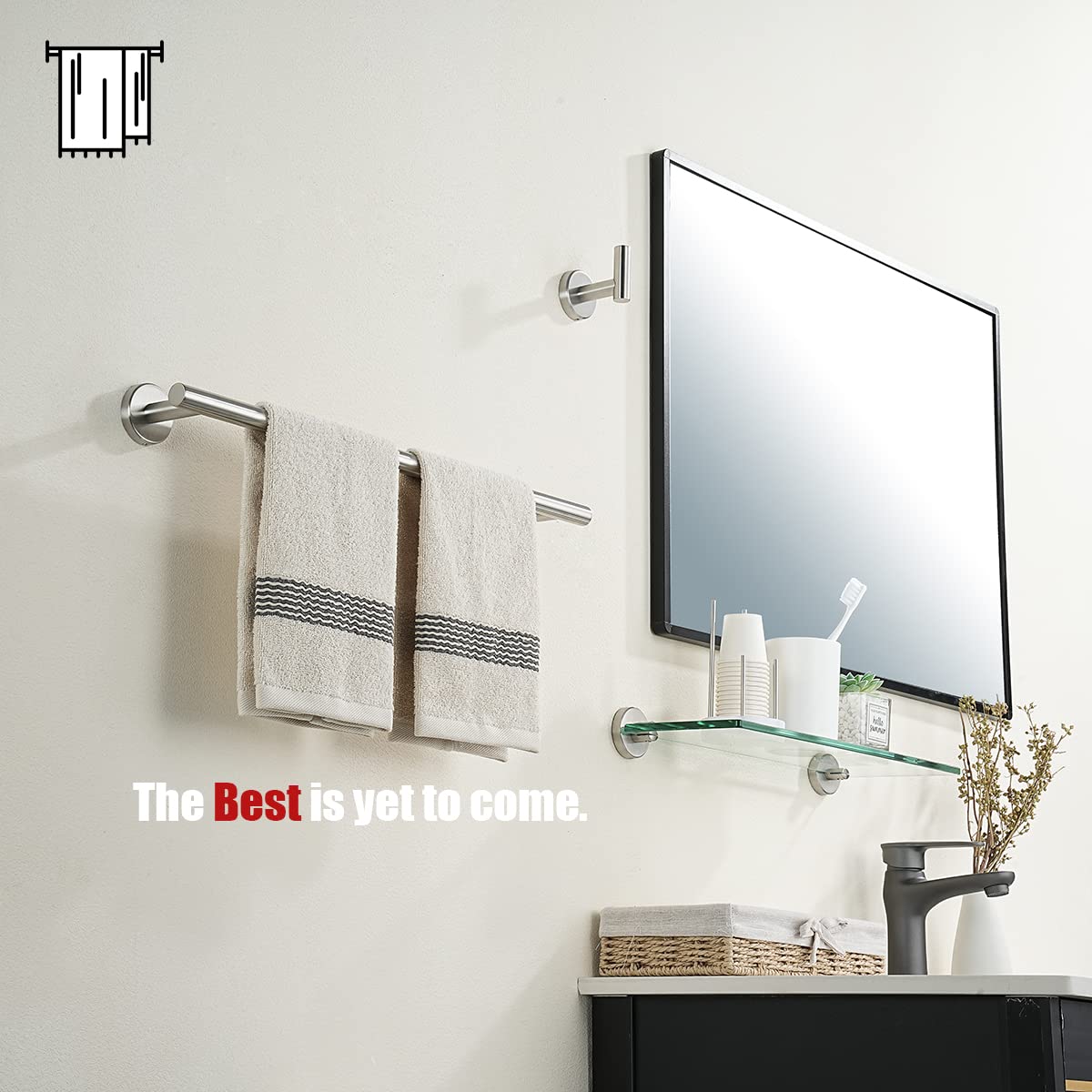 JQK towel bar with 2.4-inch clearance for quick air drying.