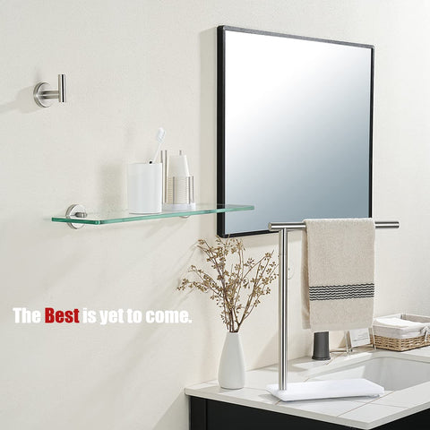 JQK wall mount brushed stainless steel shelf offers durable, easy-clean design.