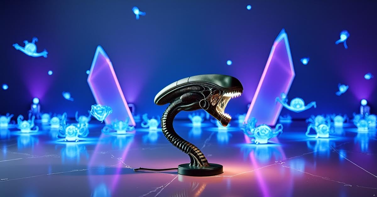 JRPLXIML Xenomorph Alien Desk Lamp full assembly demonstrates a dramatic sci-fi display piece.