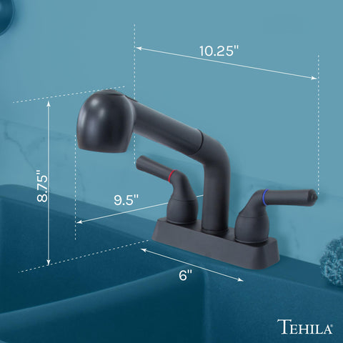 JS Jackson Supplies pull-out spray head extended for thorough rinsing and flexible cleaning.