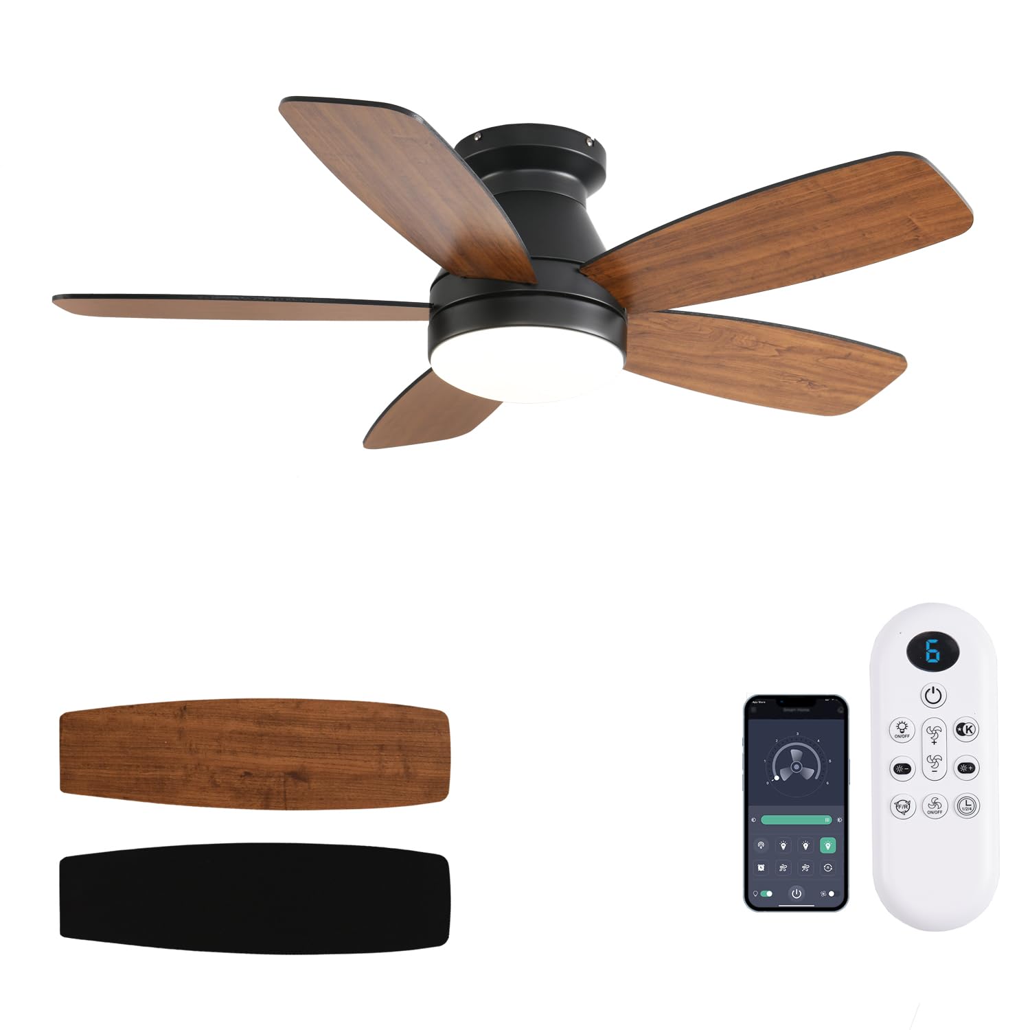 JSAITEE 42-inch ceiling fan with light, front view for bright living spaces.