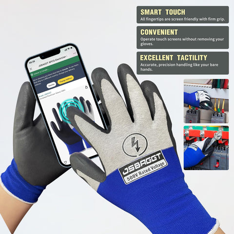 JSBAGGT gloves touch-sensing material close-up for smartphone use without removing.