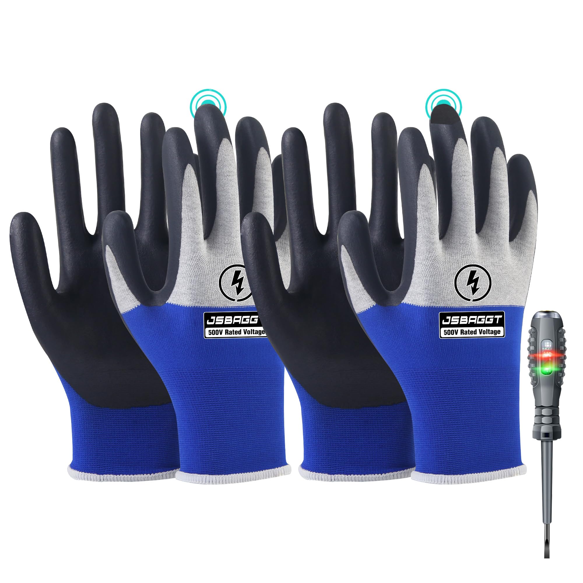 JSBAGGT insulated gloves front view show 500V protection for electrical tasks.