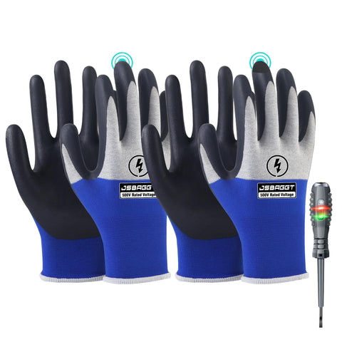 JSBAGGT insulated gloves front view show 500V protection for electrical tasks.