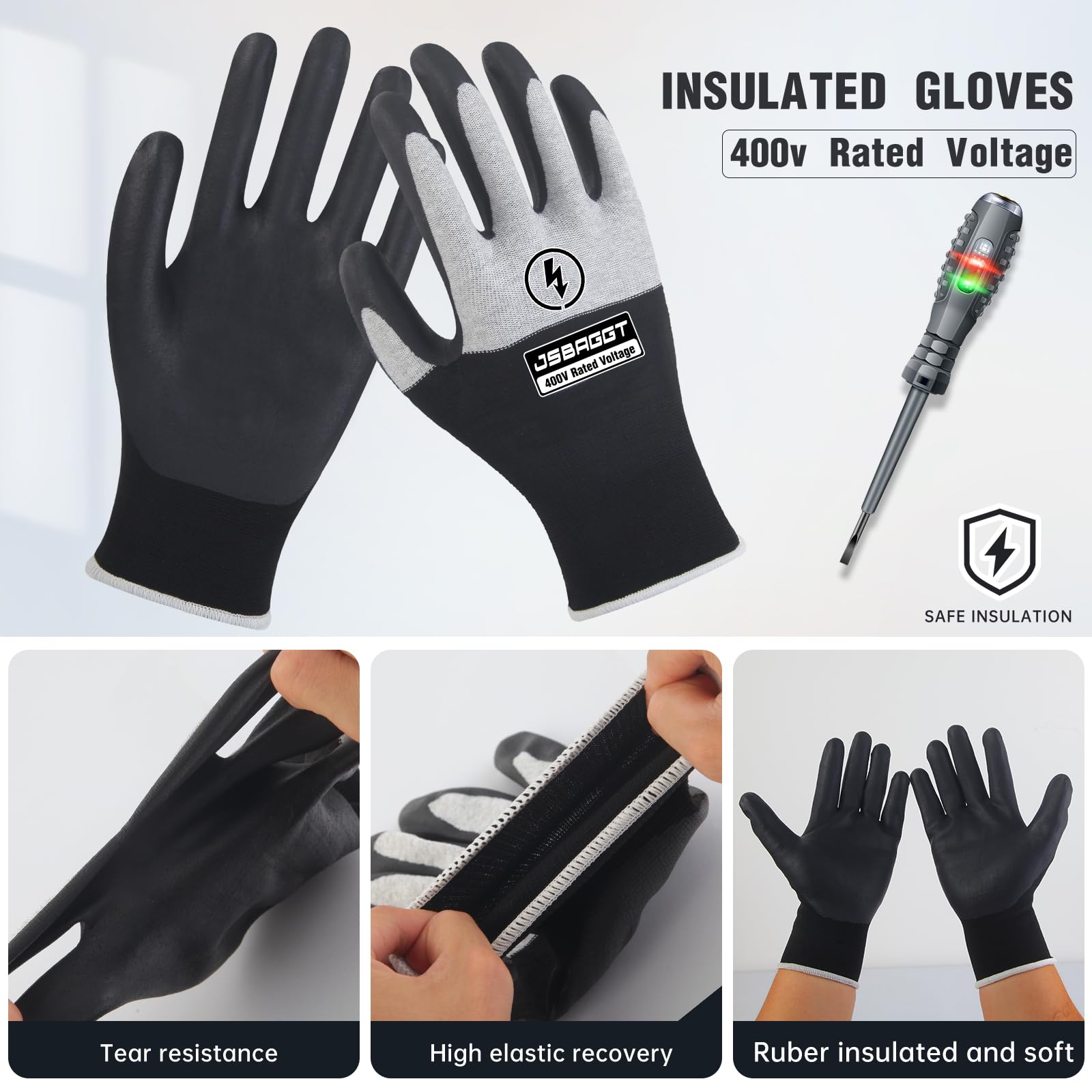 JSBAGGT rubber-palmed gloves provide grip and insulation during maintenance.