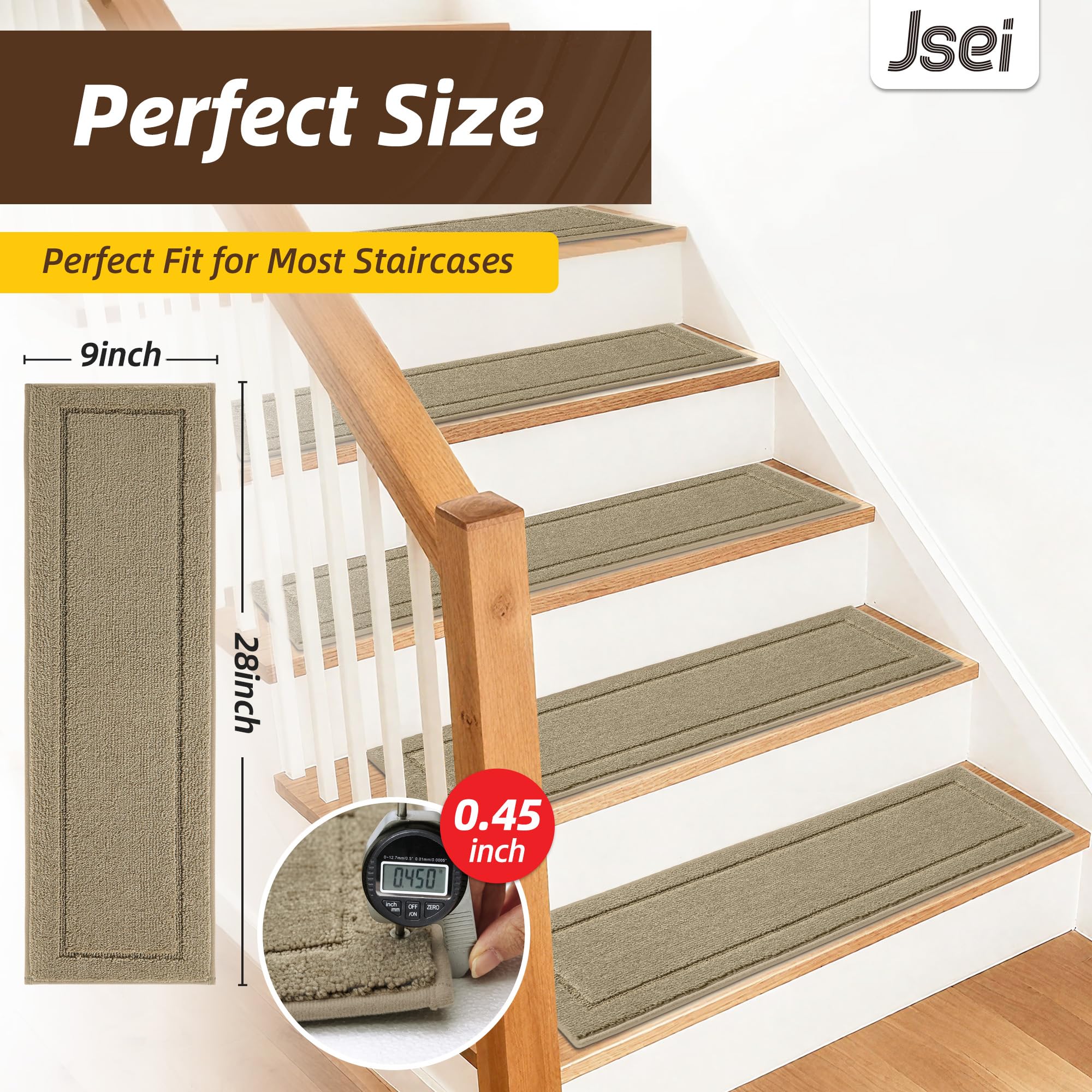 JSEI 15-pack beige stair rugs deliver durable, soft underfoot comfort.