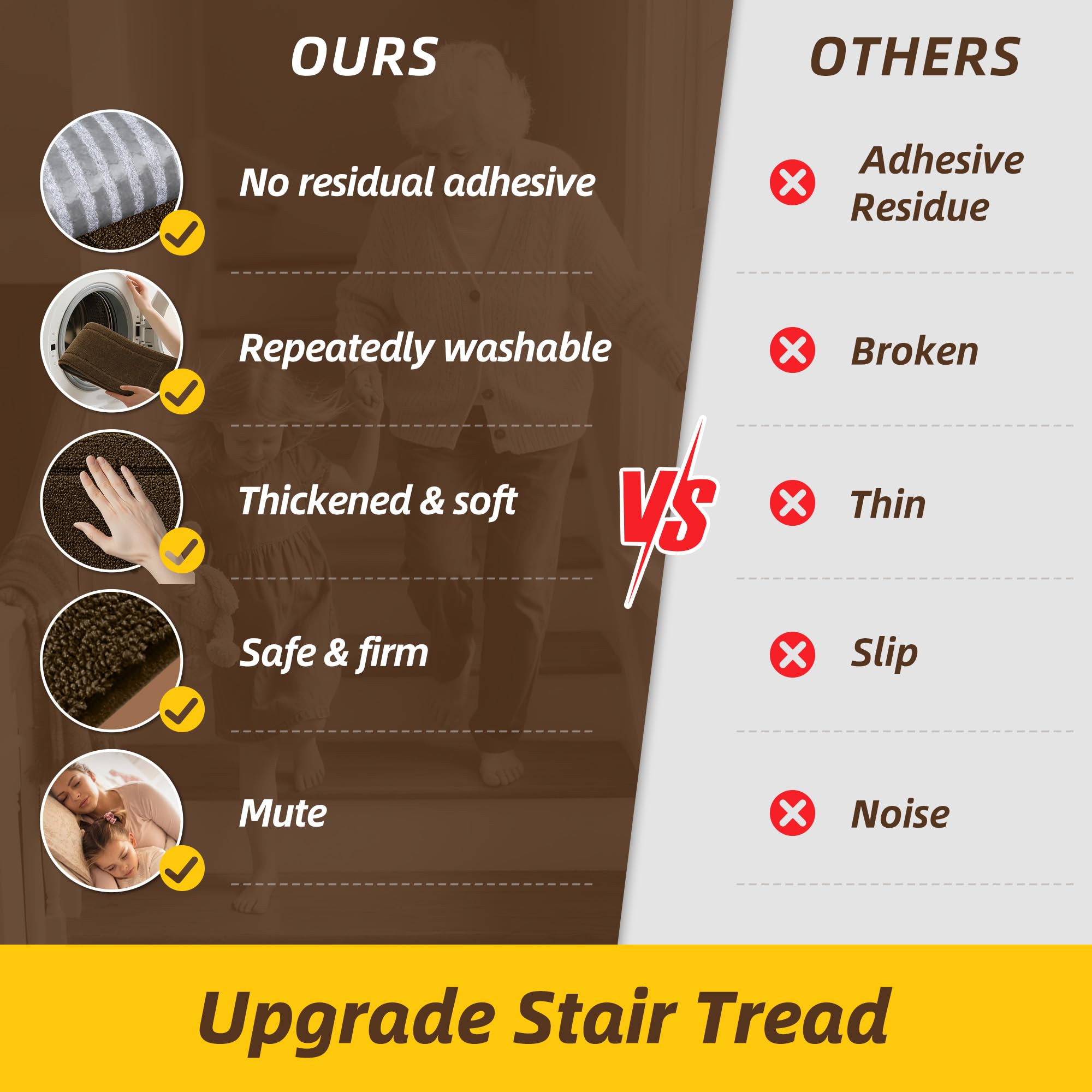 JSEI machine-washable stair mats simplify cleaning and maintenance.