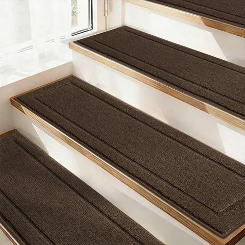 JSEI non-slip stair treads on wooden steps enhance secure footing.