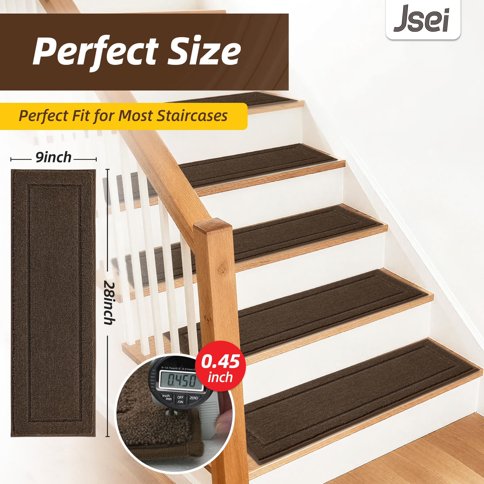 JSEI stair runners in polyester provide soft underfoot comfort.
