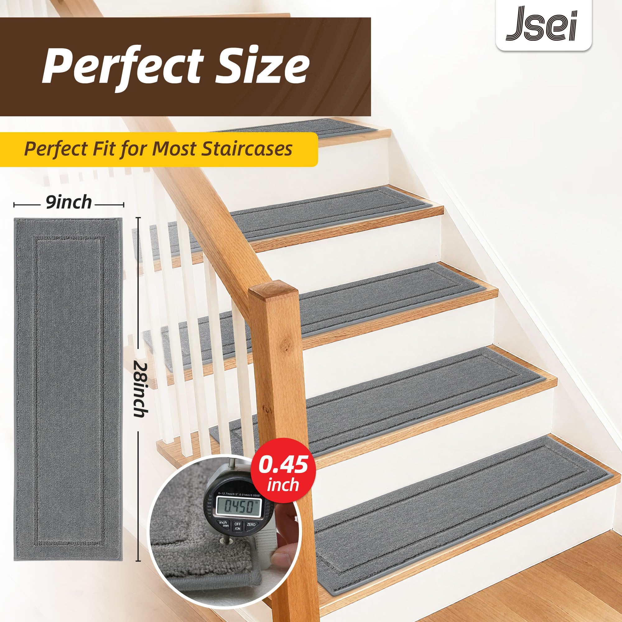JSEI stair runners offer soft polyester comfort underfoot for daily foot traffic