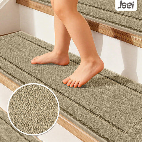 JSEI stair treads with TPE backing stay in place without adhesives.
