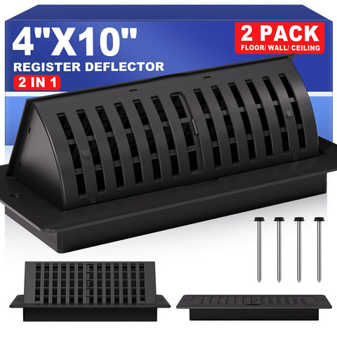 JSLIN 4x10 floor register with vent deflector, front view, directs airflow precisely.