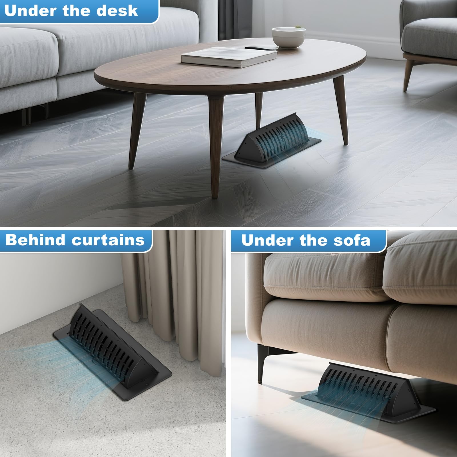 JSLIN 4x10 floor register vent deflector, side view, adjustable airflow control.