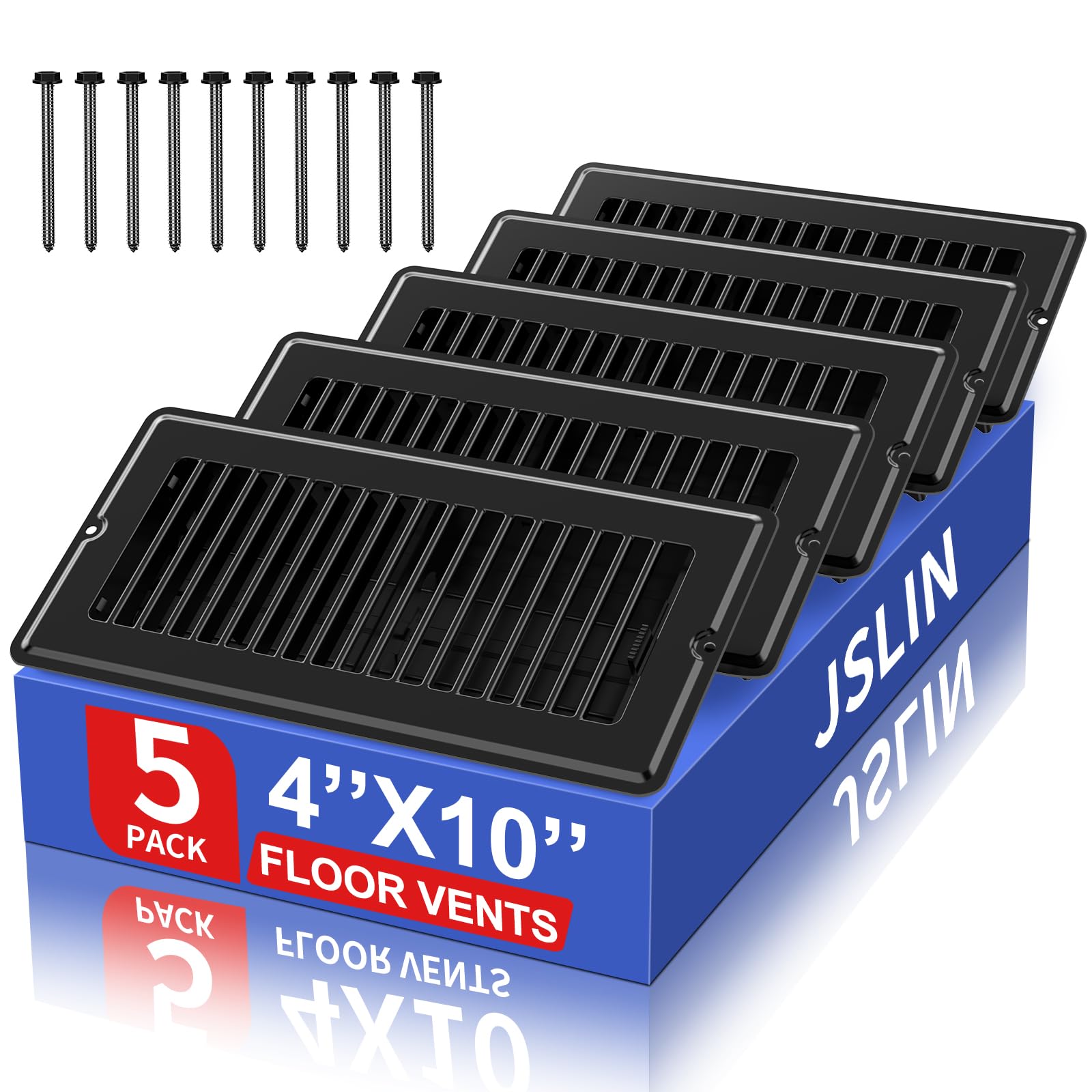 JSLIN 4x10 floor vent cover in black with screws for quick floor installation.