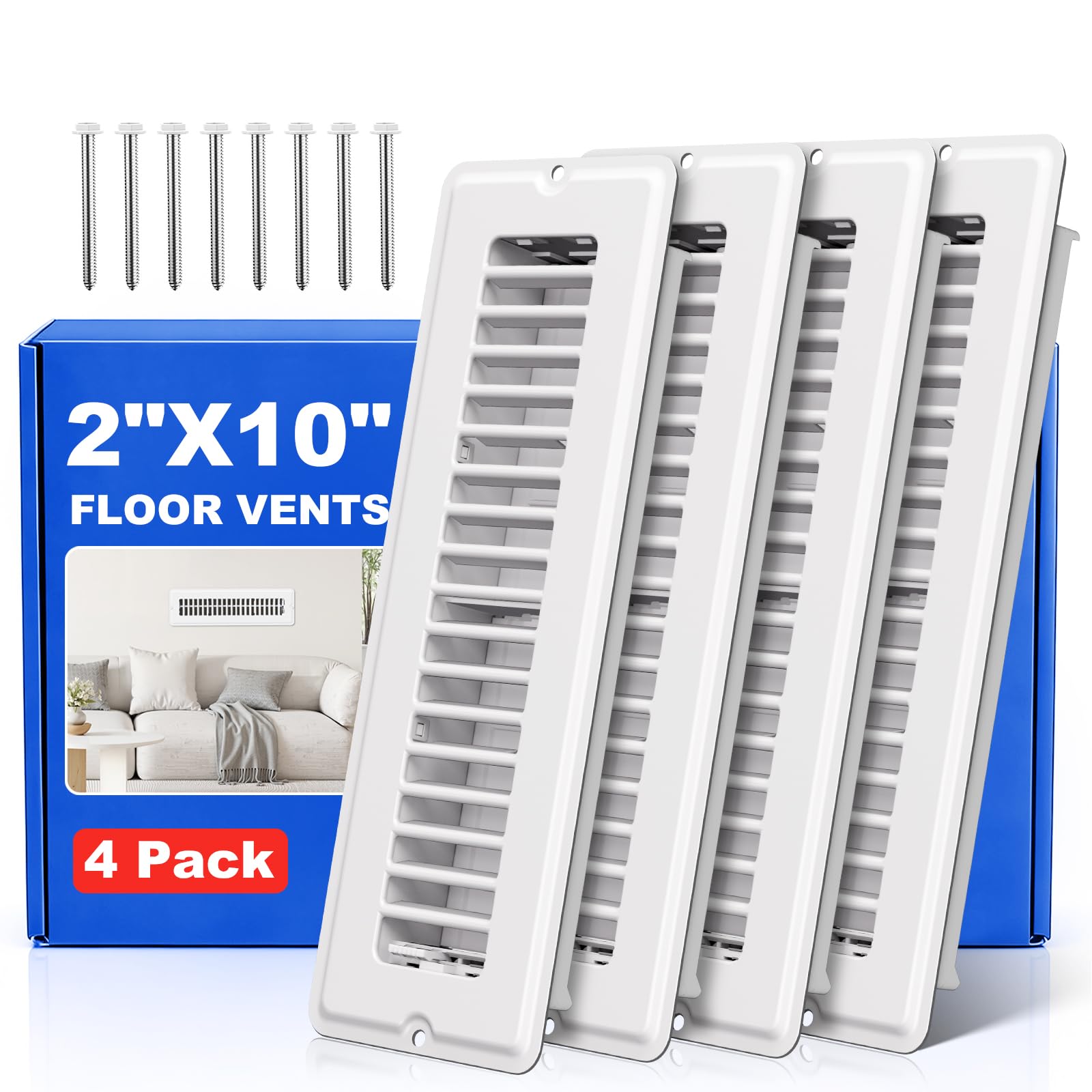 JSLIN floor register 2x10 white provides precise fit for consistent airflow