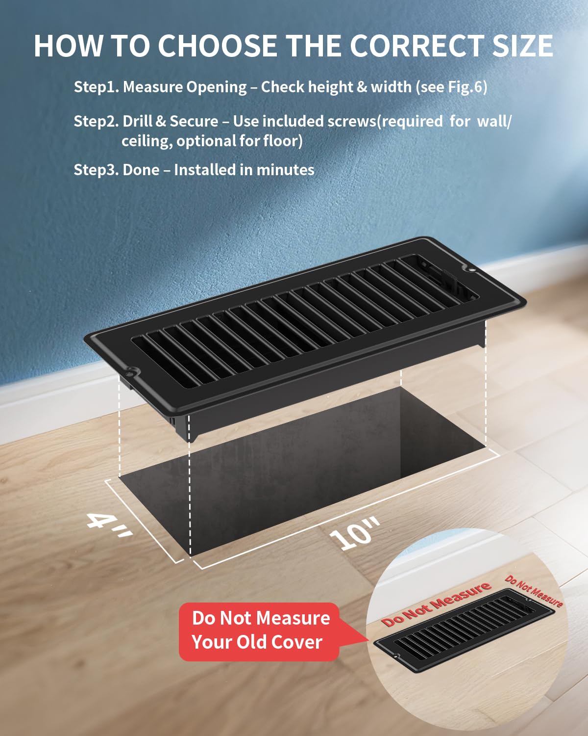 JSLIN floor vent cover with adjustable damper for precise airflow control.