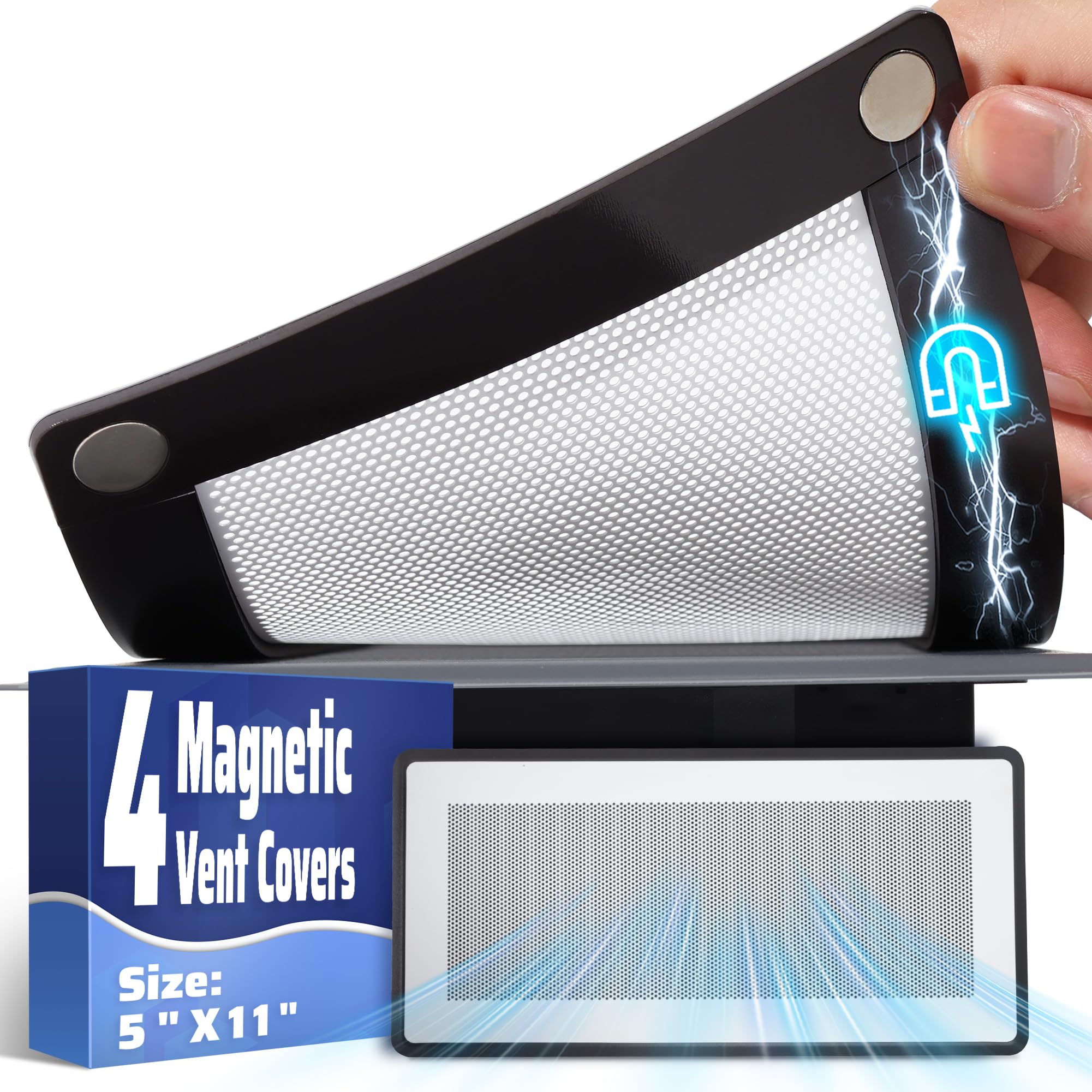 JSLIN magnetic vent covers in a four-pack mounted on a floor vent, improving airflow control.