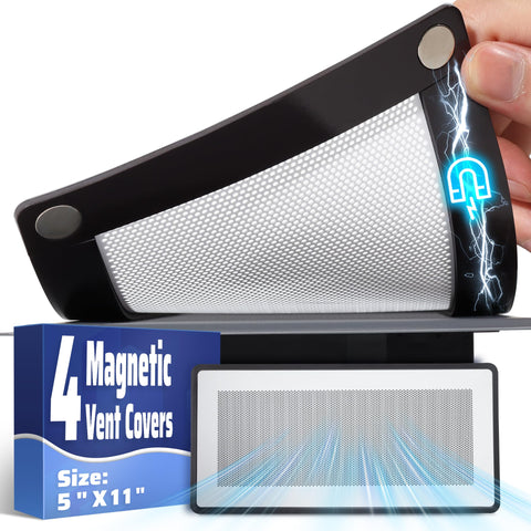 JSLIN magnetic vent covers in a four-pack mounted on a floor vent, improving airflow control.