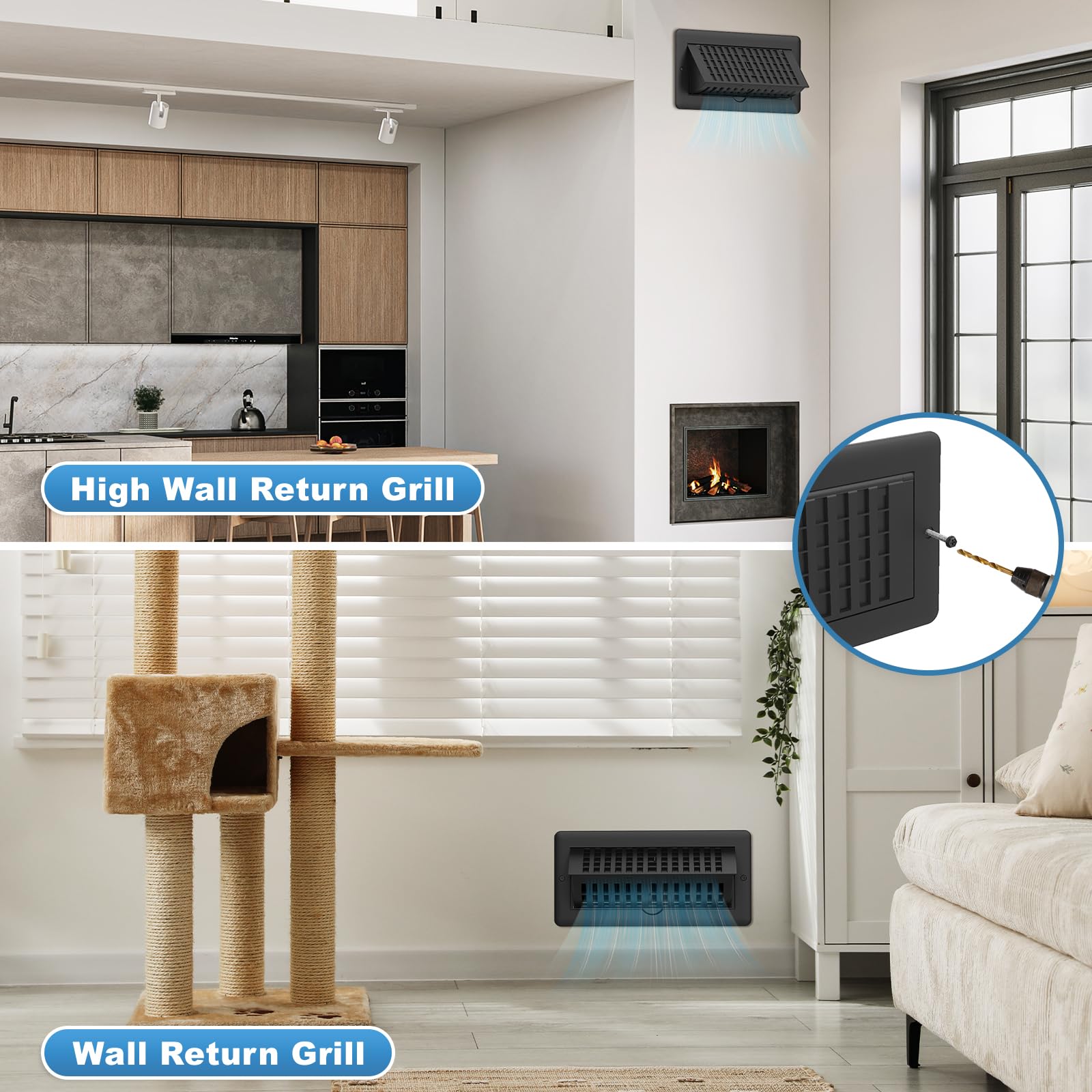 JSLIN matte black floor register blends with flooring and resists wear.