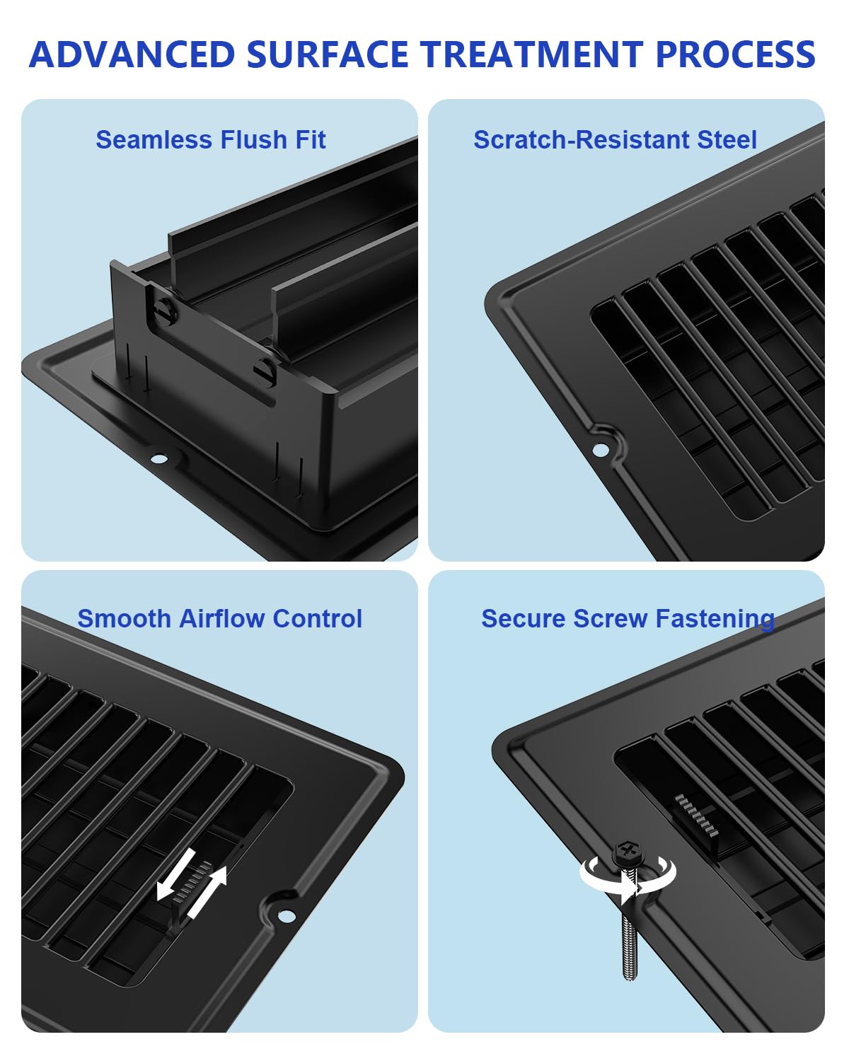 Matte black low-profile finish fits a wide range of decors.