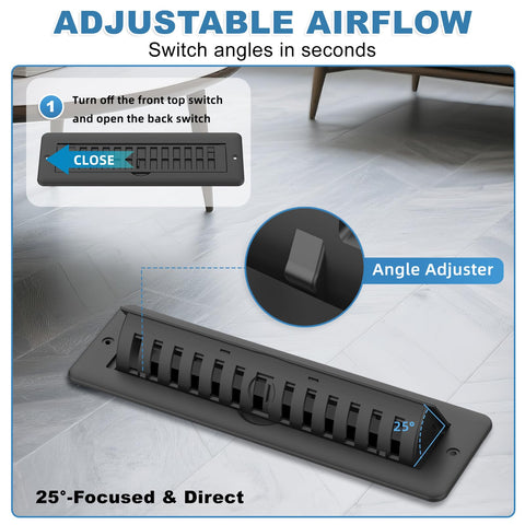JSLIN toe kick vent cover blends with flooring while directing airflow