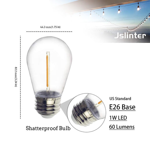 Jslinter S14 high-transmittance plastic shell ensures bright, glass-like glow.