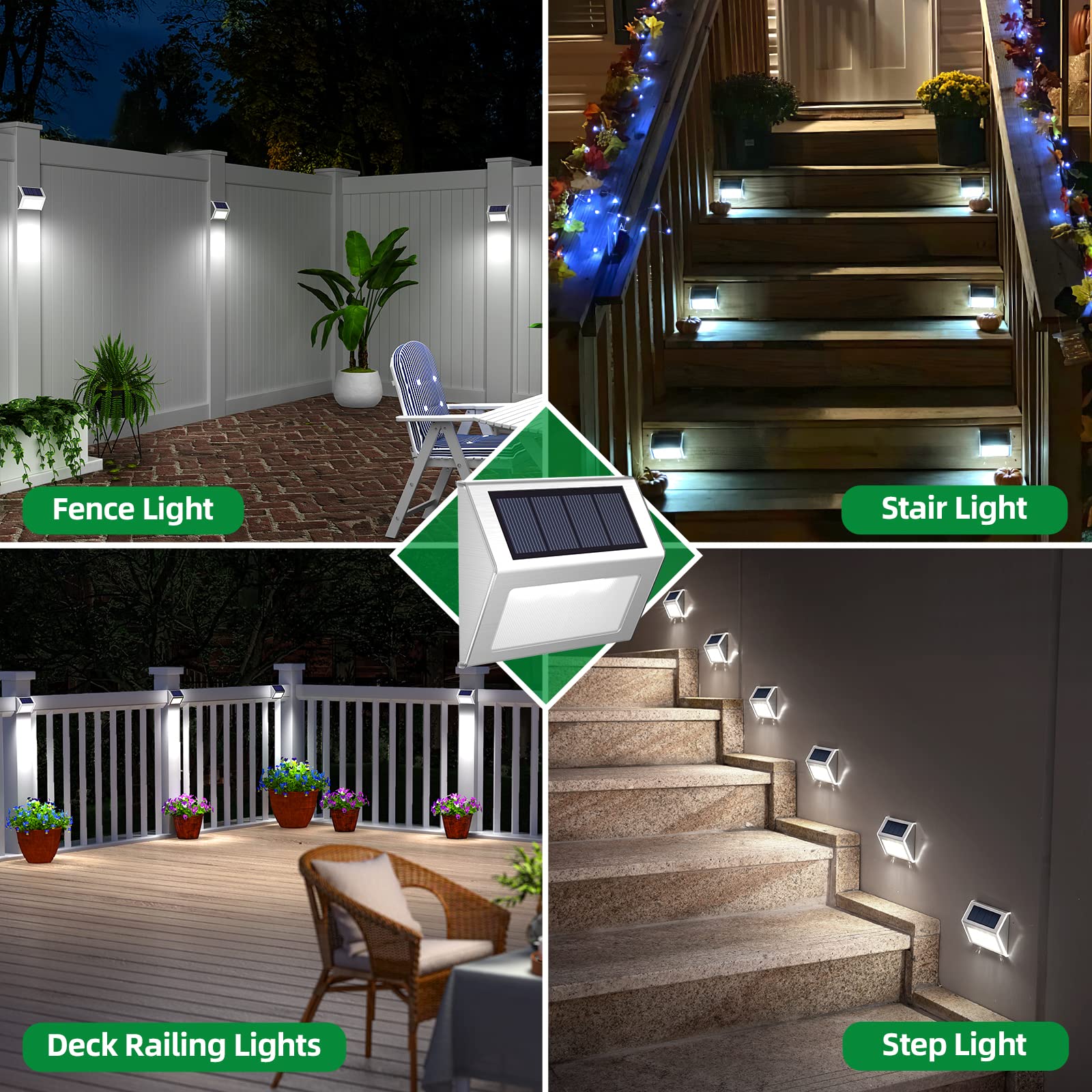JSOT solar deck lights mounted on stairs provide waterproof, dependable illumination.