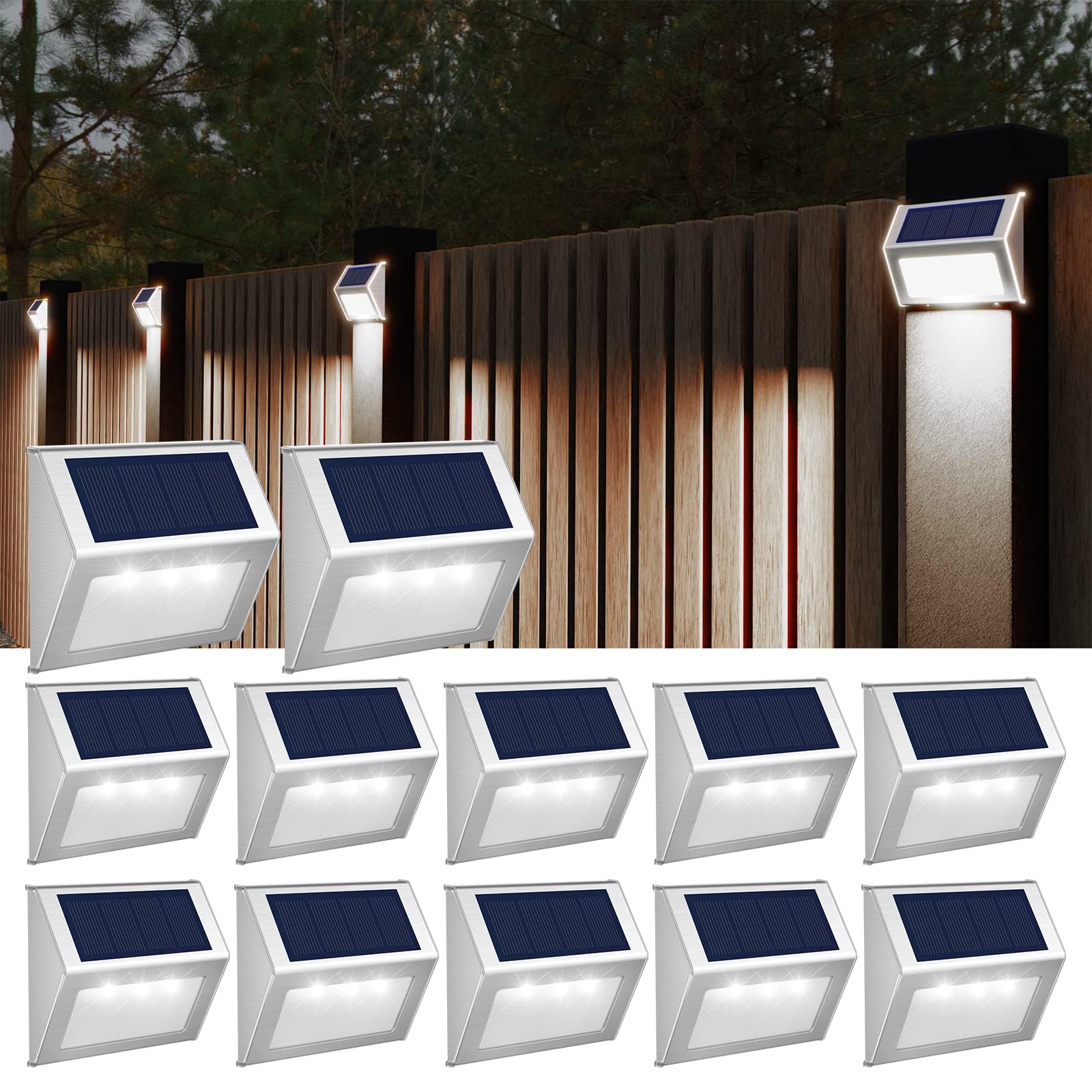 JSOT solar fence light with upgraded panel for faster charging, ideal on fences.