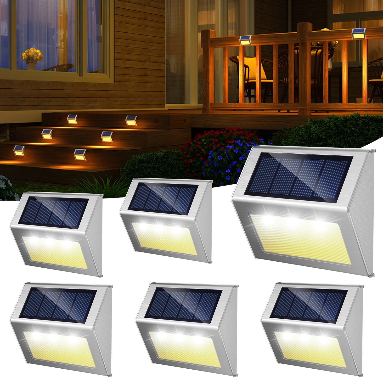 JSOT Solar Fence Lights on a fence provide weatherproof outdoor illumination.