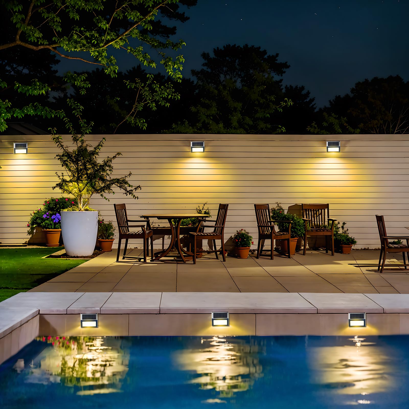 JSOT Solar Fence Lights at porch entrance enhance curb appeal and night safety.