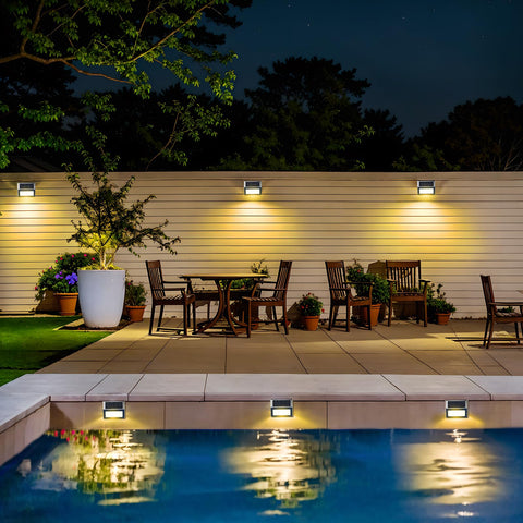 JSOT Solar Fence Lights at porch entrance enhance curb appeal and night safety.