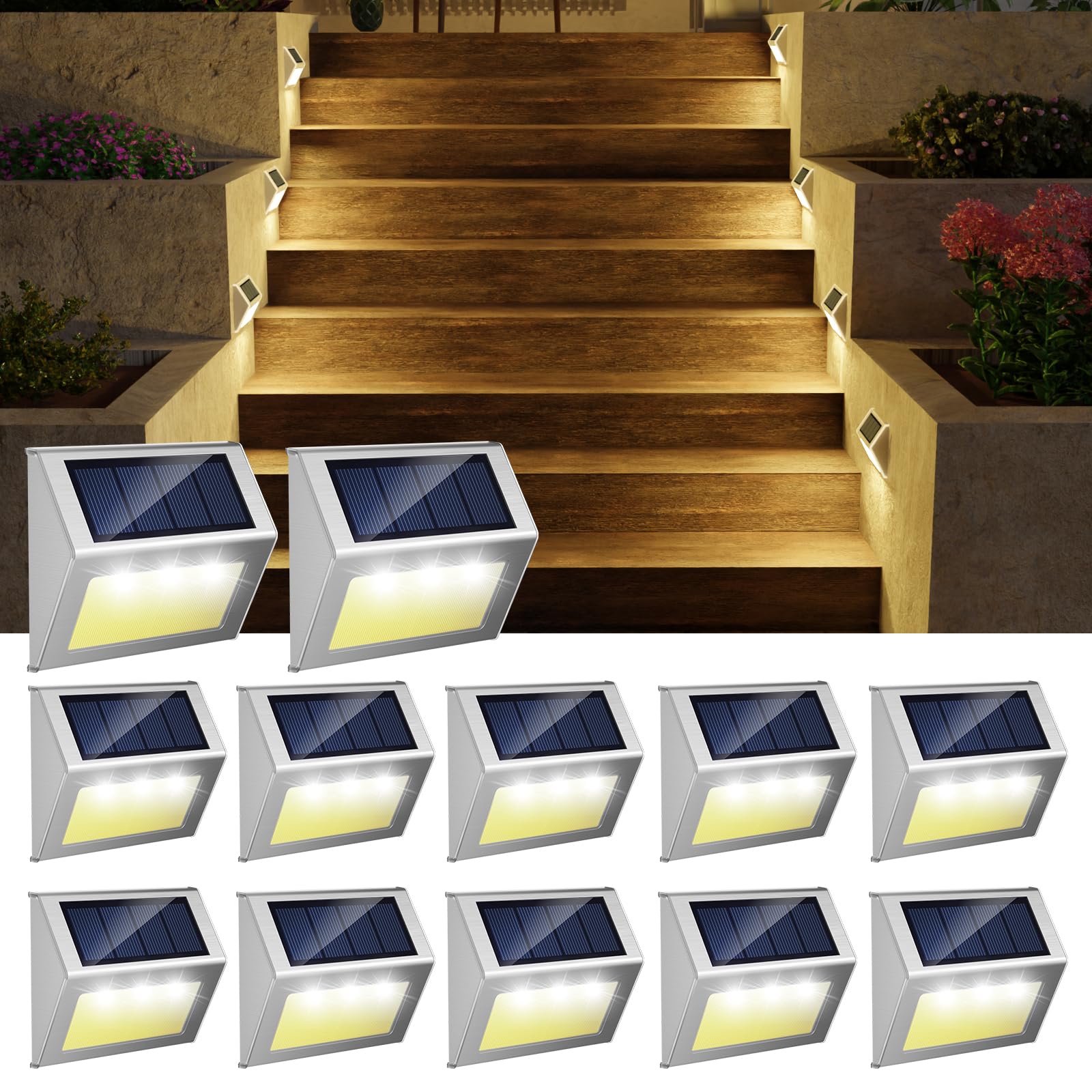 JSOT stainless steel solar light for stairs provides safe step illumination.