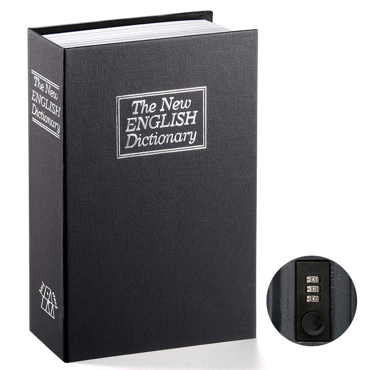 Jssmst book safe front view with a three-digit lock for secure storage