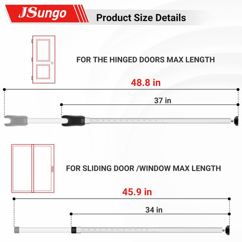 JSungo heavy-duty door jammer mounted on a sliding door provides trusted security at a glance.