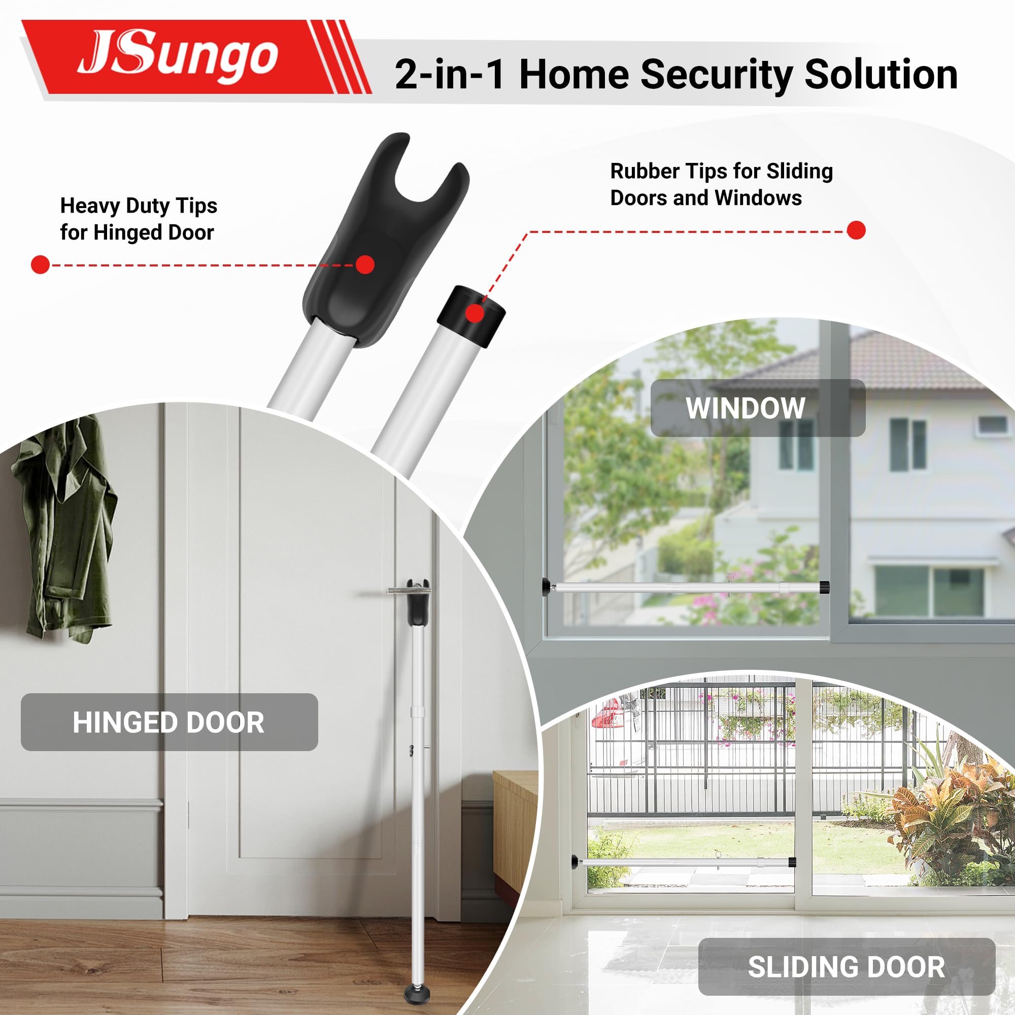 JSungo 2-in-1 door stopper side view demonstrates durability for home, apartment, and hotel use.