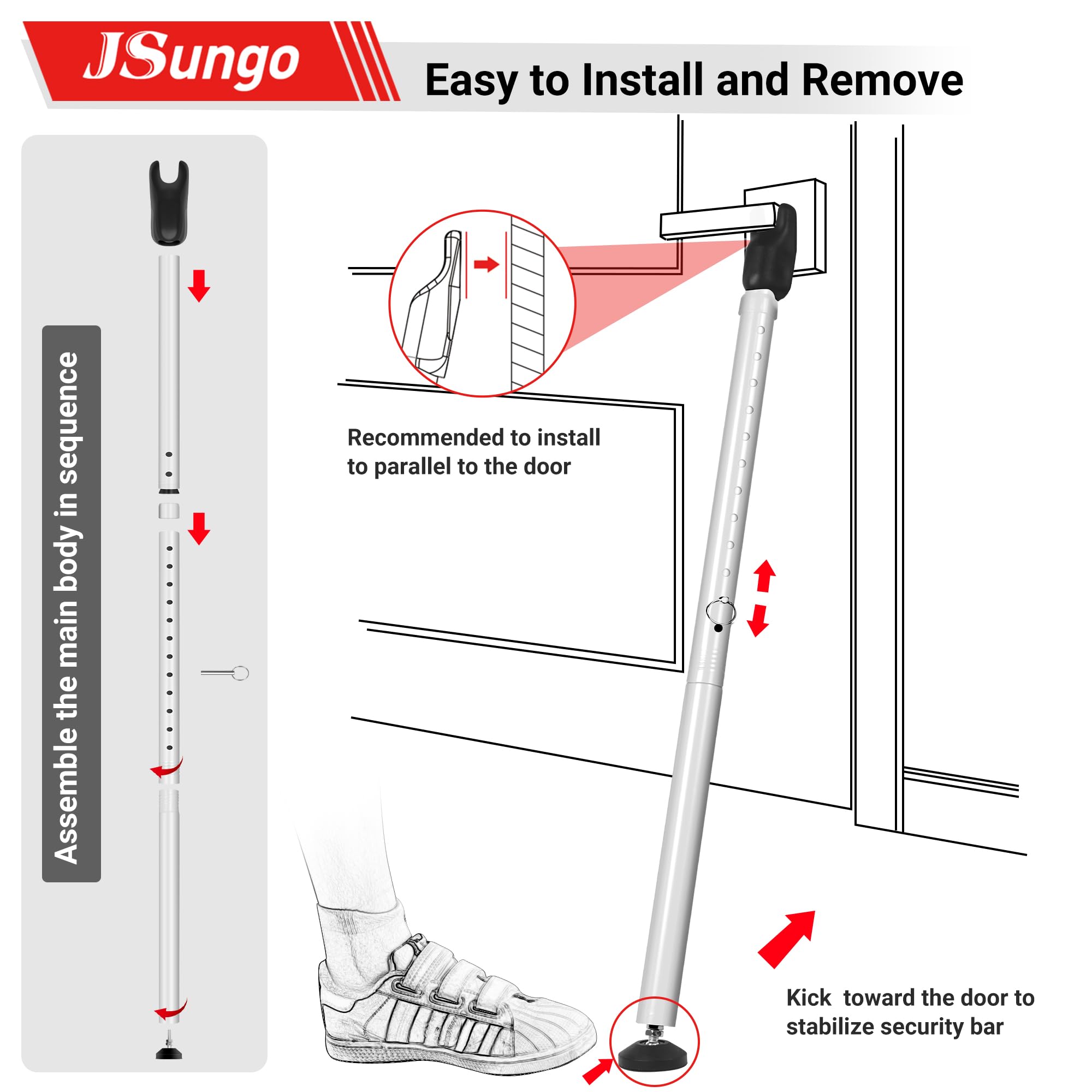 JSungo hotel-room setup image suggests discreet, temporary security for travelers seeking peace of mind.