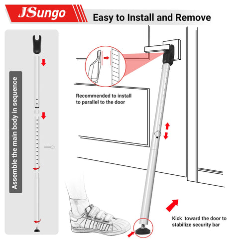 JSungo hotel-room setup image suggests discreet, temporary security for travelers seeking peace of mind.