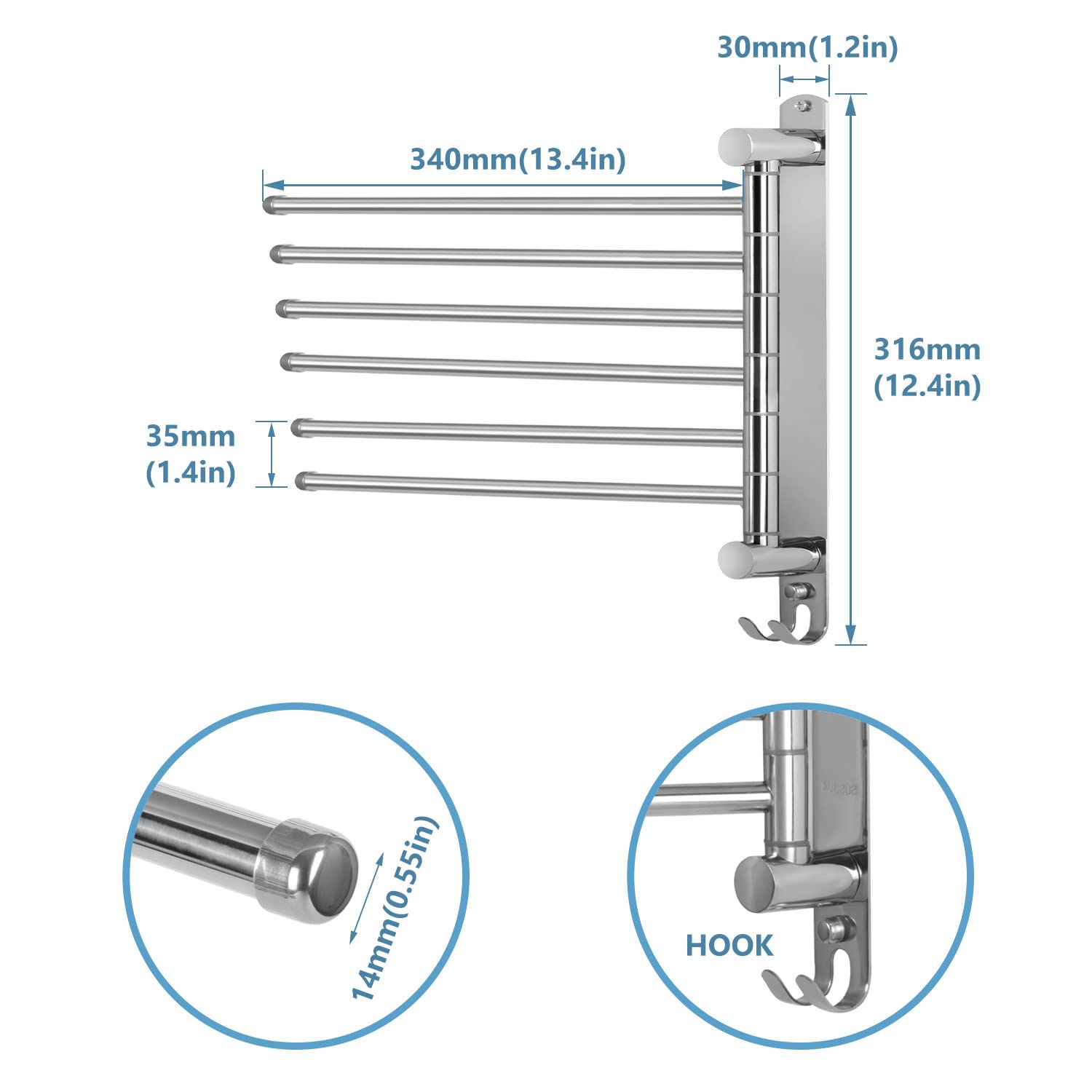 JSVER towel rack demonstrates 180-degree rotation for flexible drying.