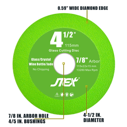 JTEX angle grinder with 7/8-inch arbor delivers fast, clean cuts on glass and tile.