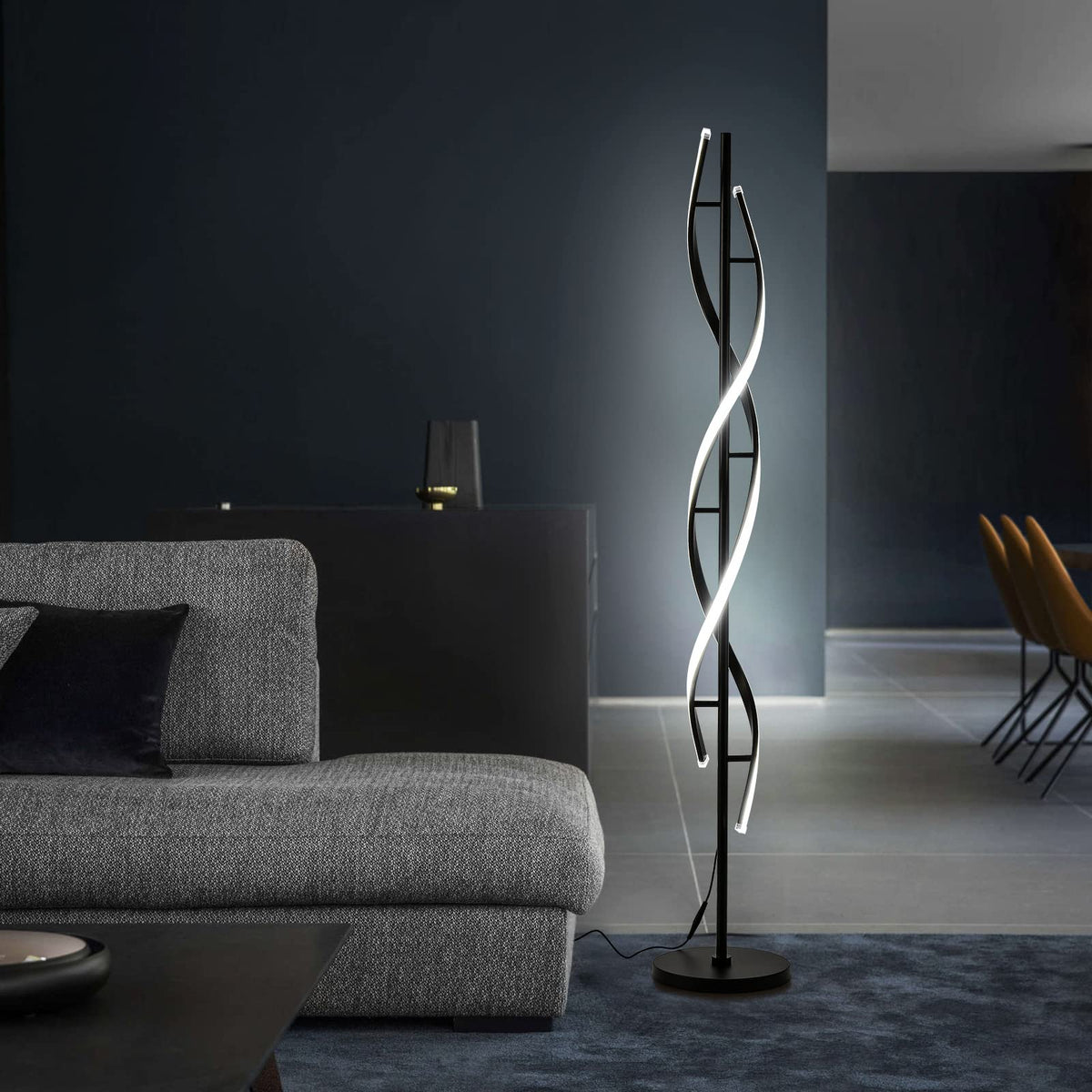 JTfany spiral LED floor lamp dimmable black in living room for ambient lighting