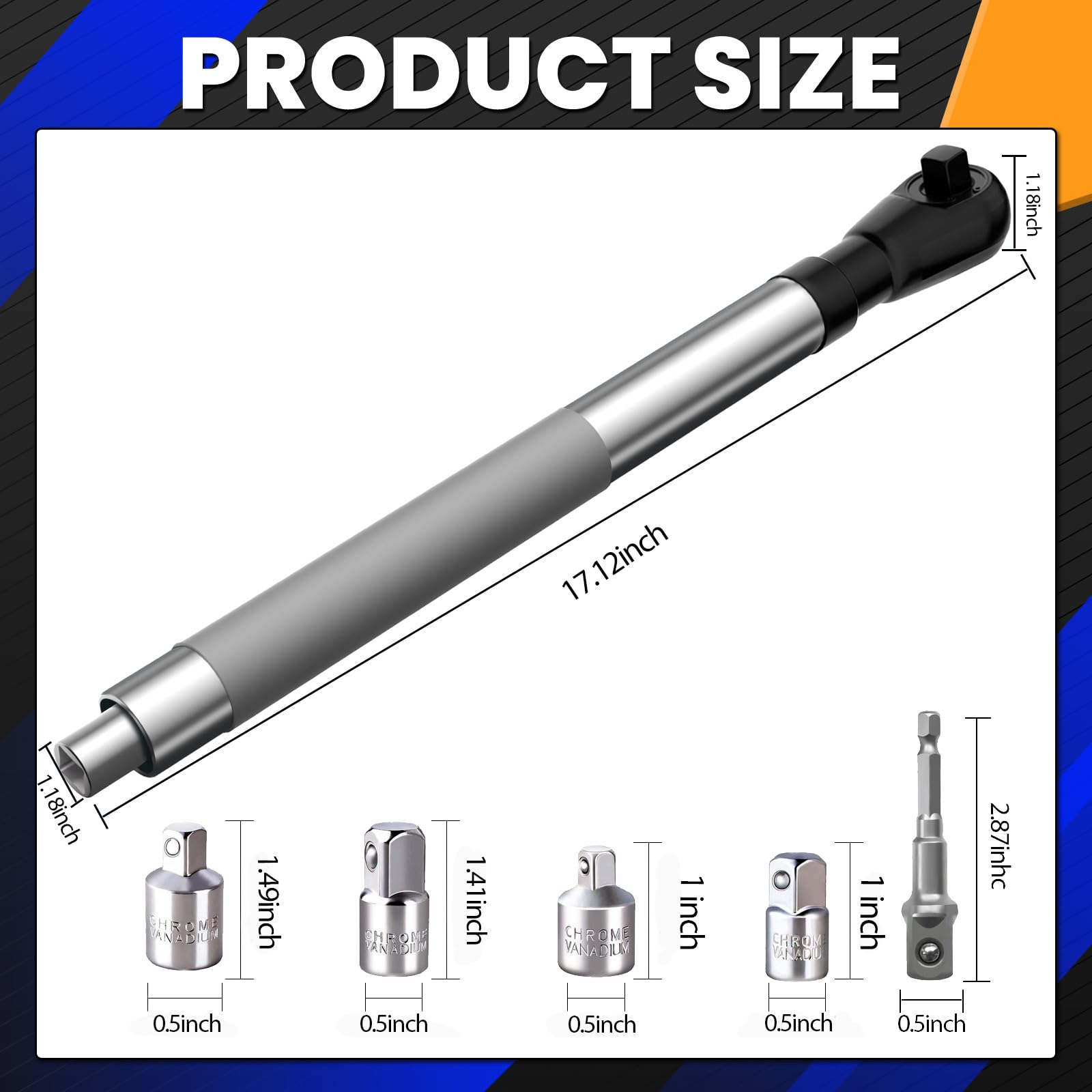 JTZWN offset extension wrench with 3/8 inch connection and adapters