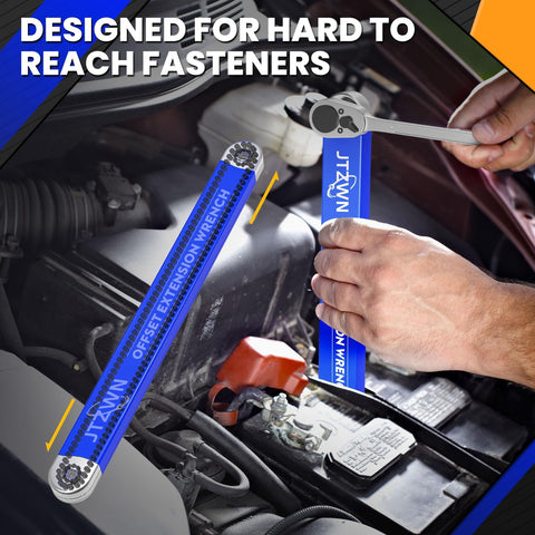JTZWN offset extension wrench handle closeup highlighting chrome plating durability.