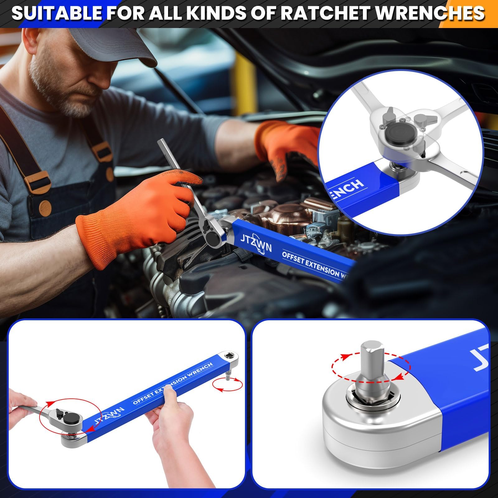 JTZWN offset extension wrench lightweight design supports easy transport.