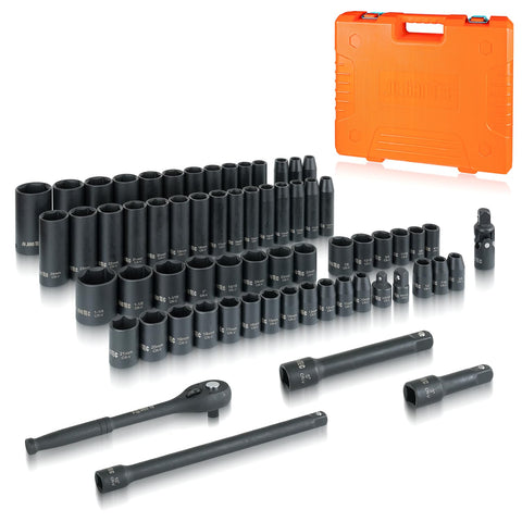 JU JIAN TEC 1/2-inch drive socket set case organized for quick on-site access.