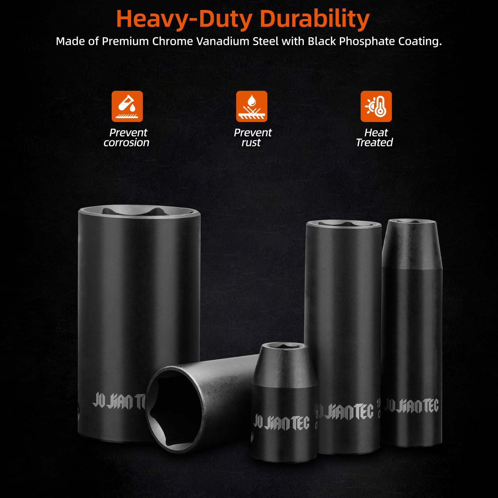 JU JIAN TEC 6-point sockets reduce rounding under high torque.