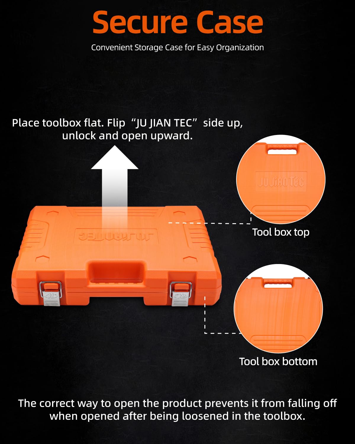 JU JIAN TEC blow-molded case keeps tools organized and portable.